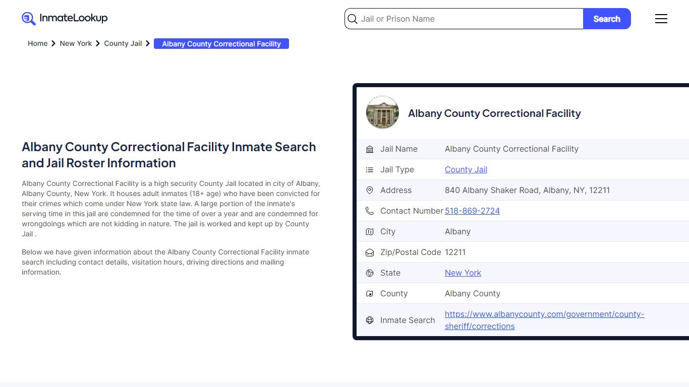 Albany County Correctional Facility Inmate Search, Jail Roster ...